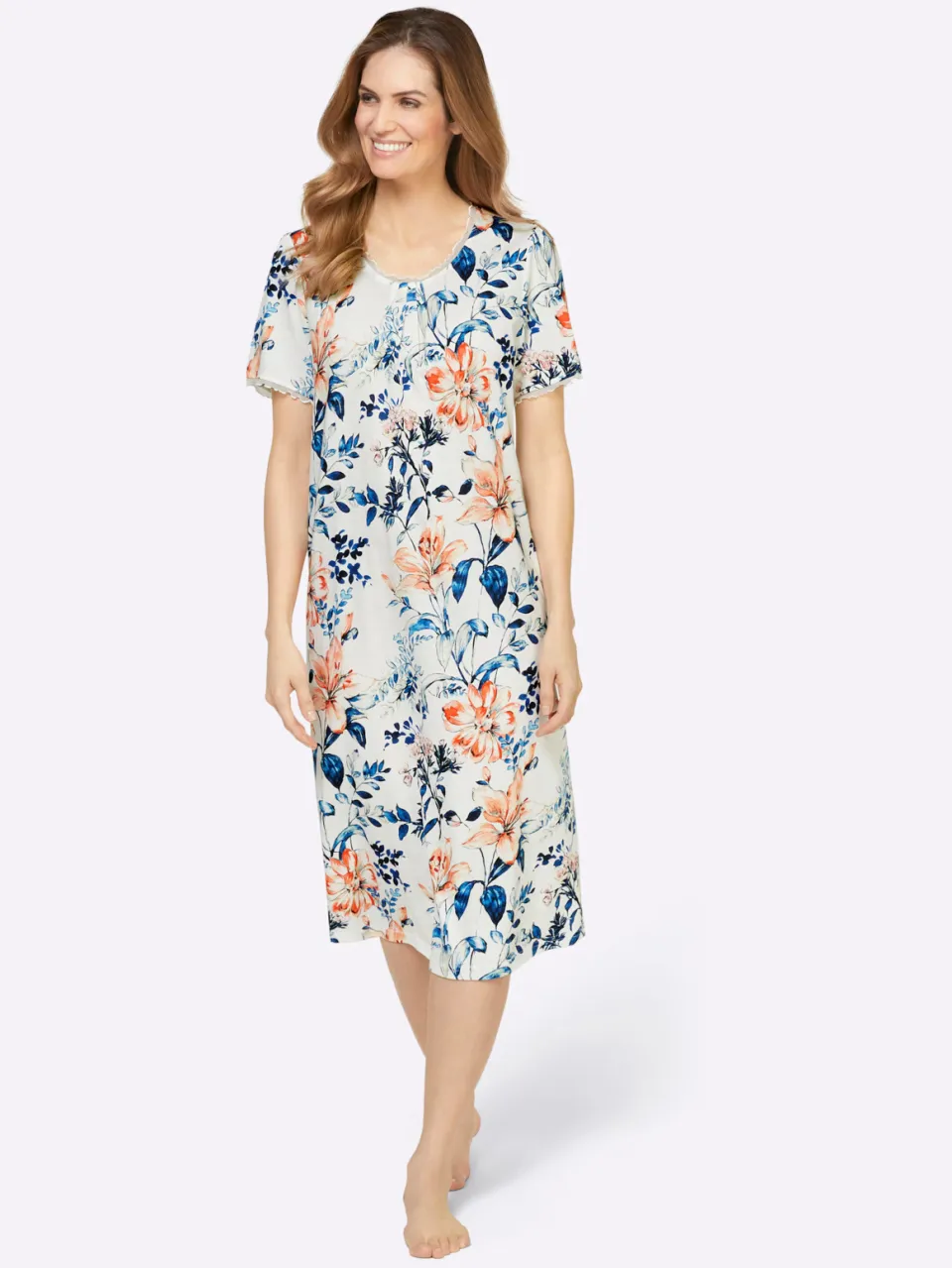 nachthemd met bloemenprint wit apricot wit/apricot geprint