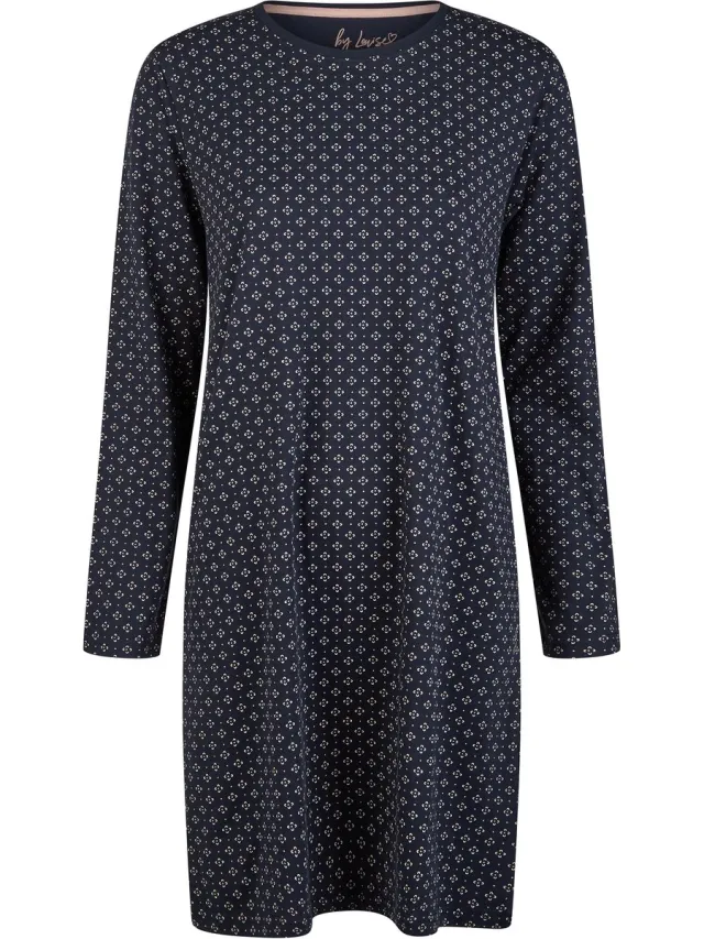 By Louise Essential Dames Nachthemd Lange Mouw AOP Blauw
