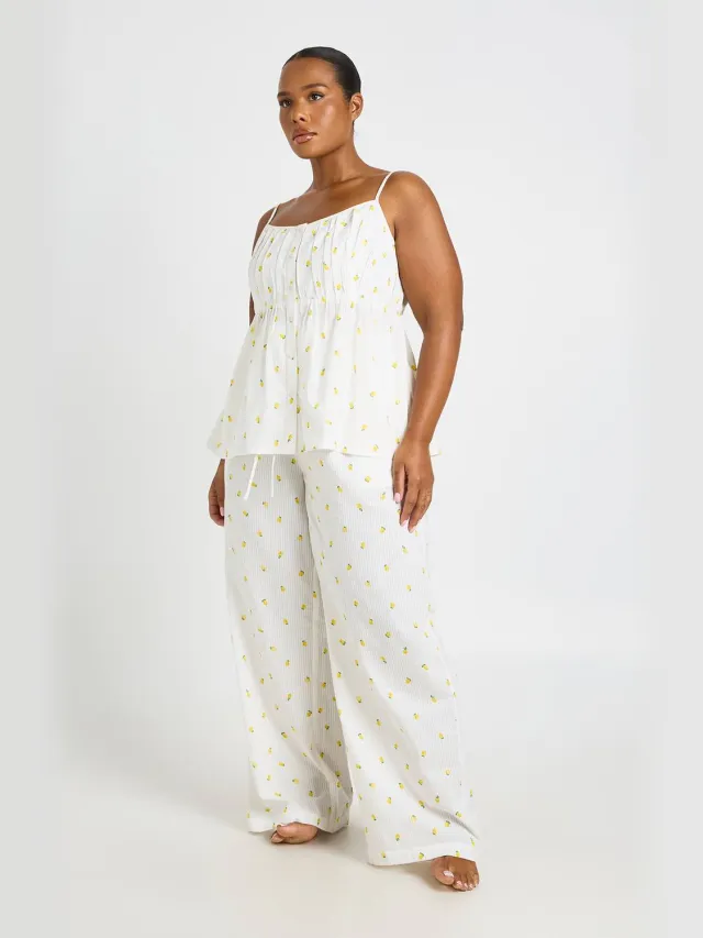 boohoo Dames Plus Wafel Citroen Pyjama Broek Wit