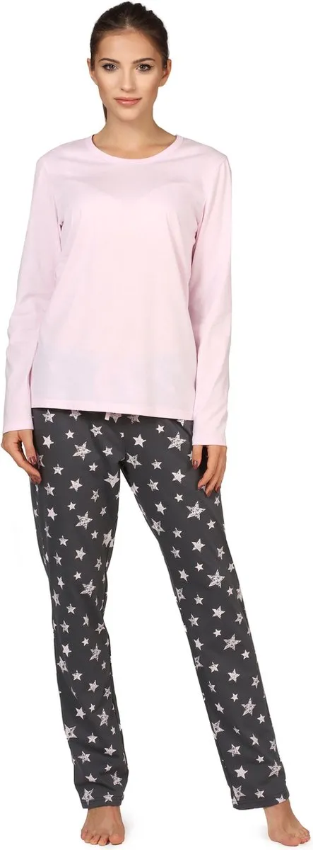 Bellivalini Dames Pyjama - Lange mouwen - Lange broek - Katoen - BLV-BLV50-167-PJ - Roze Grafiet Sterren