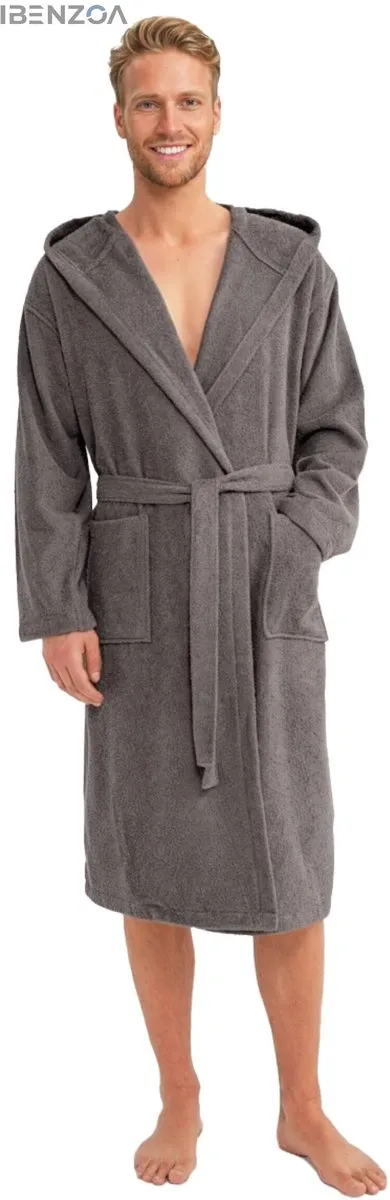 Ibenzoa Badjas - 100% Katoen - Zacht en Absorberend - Met Capuchon Blauw