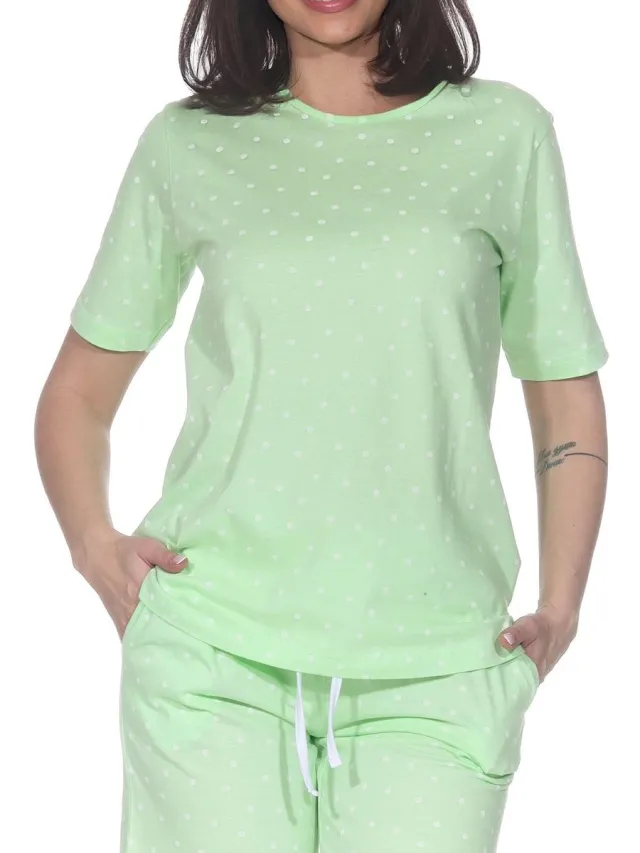Normann Damespyjamashirt met korte mouwen mix & match punkte_grün